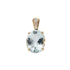 Pendentif Or Jaune Aigue Marine Ovale 10x8mm et Diamant