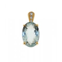 Pendentif Or Jaune Aigue Marine Ovale 12x8mm et Diamant
