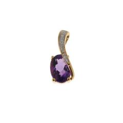 Pendentif Or Jaune Améthyste Ovale 7x5mm et Diamant
