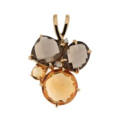 Pendentif Or Jaune Citrine et Quartz Fumé