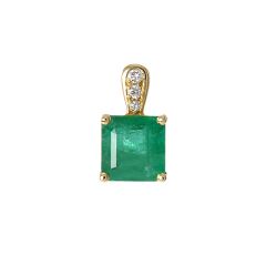 Pendentif Or Jaune Emeraude Carré 6.5mm et Diamants