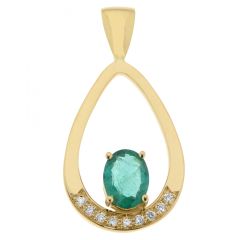 Pendentif Or Jaune émeraude Ovale 8x6mm et Diamant
