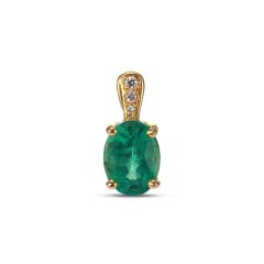 Pendentif Or Jaune Emeraude Ovale 8x6mm et Diamants