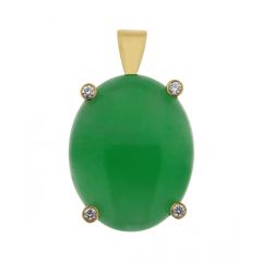 Pendentif Or Jaune Jade Ovale 18x15mm et Diamant