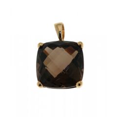 Pendentif Or Jaune Quartz Fumé Coussin 12mm