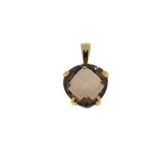 Pendentif Or Jaune Quartz Fumé Dome 10mm