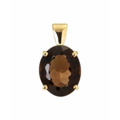 Pendentif Or Jaune  Quartz Fumé Ovale 12x10mm