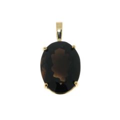Pendentif Or Jaune Quartz Fumé Ovale 16x12mm