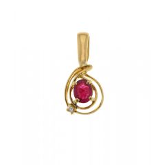 Pendentif Or Jaune Rubis Ovale 4x3mm et diamant