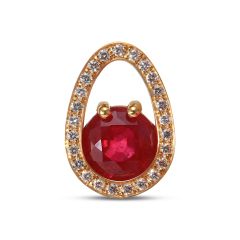 Pendentif Or Jaune Rubis Traité Rond 8.9mm et Diamants