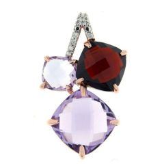 Pendentif Or Rose 750 Améthyste Grenat et Quartz Rose
