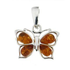 Pendentif papillon en Argent et Ambre