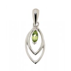 Pendentif Péridot Marquise 4x2mm et Diamant Or Blanc 375