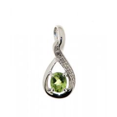 Pendentif Péridot Ovale 5x3mm et Diamant Or Blanc 375