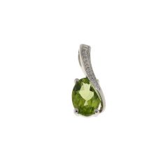 Pendentif Péridot Ovale 7x5mm Or Blanc et Diamant