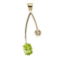 Pendentif Péridot Ovale et Diamant Or Jaune