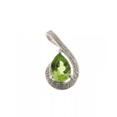 Pendentif Péridot Poire 6x4mm et Diamant Or Blanc 375
