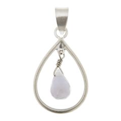 Pendentif Poire en Argent 925 Satiné et Calcédoine Bleue