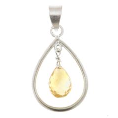 Pendentif Poire en Argent 925 Satiné et Citrine