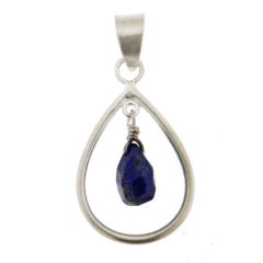 Pendentif Poire en Argent 925 Satiné et Lapis