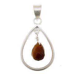 Pendentif Poire en Argent 925 Satiné et Oeil de Tigre