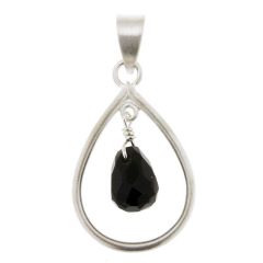 Pendentif Poire en Argent 925 Satiné et Onyx