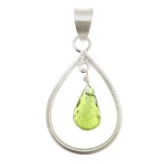 Pendentif Poire en Argent 925 Satiné et Péridot