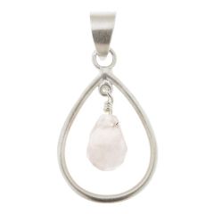Pendentif Poire en Argent 925 Satiné et Quartz rose
