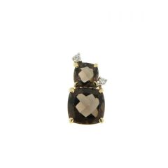 Pendentif Quartz Fumé Coussin et Diamant Or Jaune 750