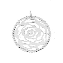 Pendentif Rose en Argent 925 rhodié Diam. 40mm