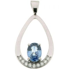 Pendentif Saphir Ovale 8x6mm et Diamant Or Blanc