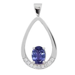 Pendentif Tanzanite Ovale 8x6mm et Diamant Or Blanc