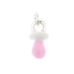 Pendentif Tétine fille en Argent 925 et émail rose