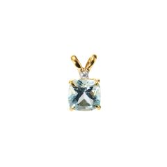 Pendentif Topaze bleue traitée Coussin 6mm et Diamant Or Jaune 750
