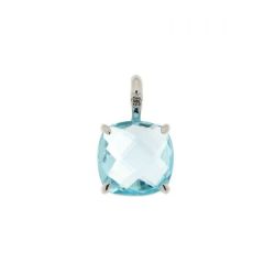 Pendentif Topaze bleue traitée Coussin 8mm Or Blanc 750