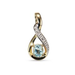 Pendentif Topaze bleue traitée Ovale 5x3mm et Diamant Or Jaune 375