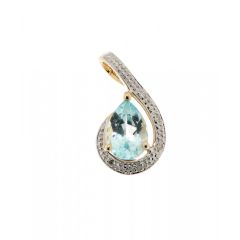 Pendentif Topaze bleue traitée Poire 6x4mm et Diamant Or Jaune 375