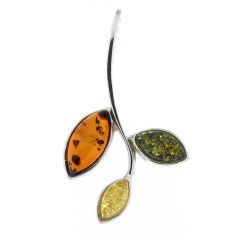 Penentif argent ambre multicolore motif feuille