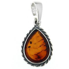 Penentif argent ambre poire 15x10mm