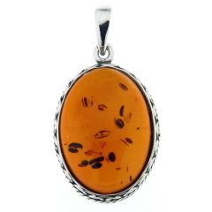 Penentif Argent et Ambre Ovale 25x18mm