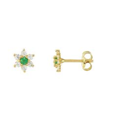 Puces d'oreilles Or Jaune 750 Emeraude ronde et oxydes