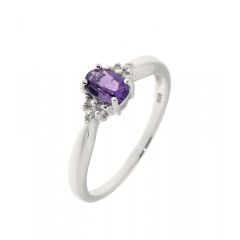 Solitaire Améthyste Ovale 6x4mm et Diamant Or Blanc 375
