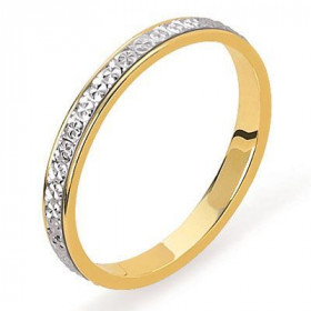 Alliance Castel - Largeur 2.5mm Alliance bicolore (or jaune / or blanc) Anneau central or gris encastré Lapidage motif "di...