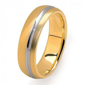  Alliance homme bicolore (or jaune / or gris) Largeur : 6mm Anneau latéral concave encastré or gris brillant Base or jaune...