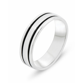 Bague Argent 925 type Alliance avec 2 rangs émaillés noir. Largeur sur doigt (vue de dessus) : 6mm