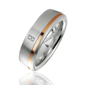  Alliance argent 925/1000 platiné plaqué or rose. Alliance argent sertie deux diamants pour un poids total 0,02 carat. Fil...