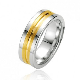  Alliance argent 925/1000 plaqu&eacute; or jaune. L alliance a deux filets plaqu&eacute; or jaune. L alliance a un fini po...