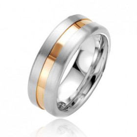  Alliance argent 925/1000 platiné plaqué or rose. L alliance a un anneau plat plaqué or rose qui passe au milieu l allianc...