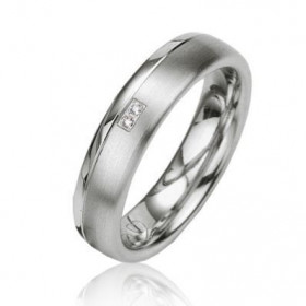 Alliance Prestige en Argent 925 Platin&eacute;. Largeur : 5mm. Poids Diamant : 0,013 carats. Qualit&eacute; Diamant : HSI