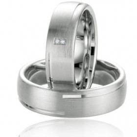 Alliance Prestige en Argent 925 Platin&eacute;. Largeur : 6.5mm. Poids Diamant : 0,013 carats. Qualit&eacute; Diamant : HSI